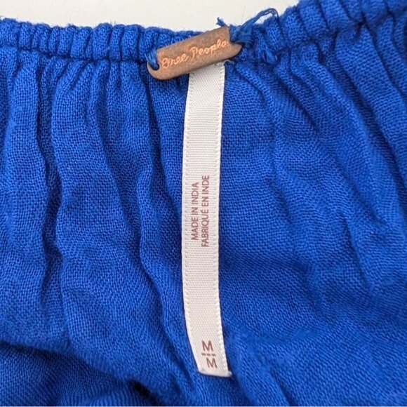 Free People Embroidered Floral Oxford Swing Dress Womens Size Medium Blue Boho - Picture 4 of 14